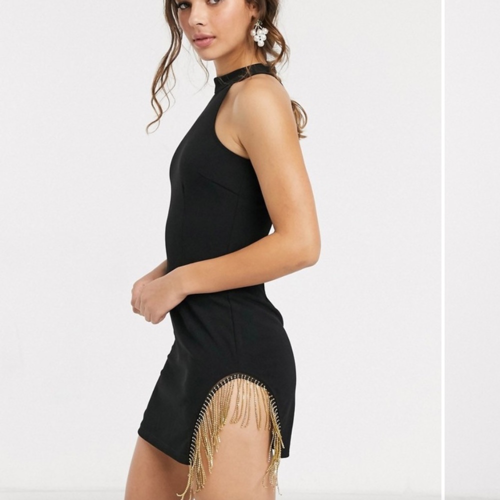In The Style x Meg Kylie racer back mini dress with embellished fringe